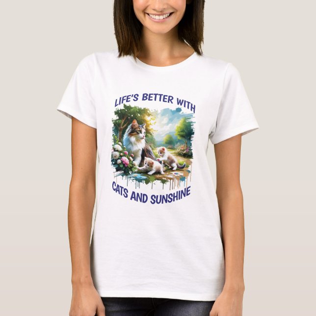 Cats And Sunshine Women White T-Shirt (Front)