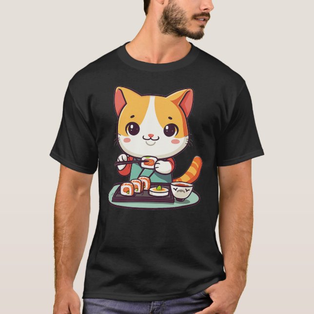 Cats and Sushi Japanese Food Kitten Kawaii Anime T-Shirt (Front)