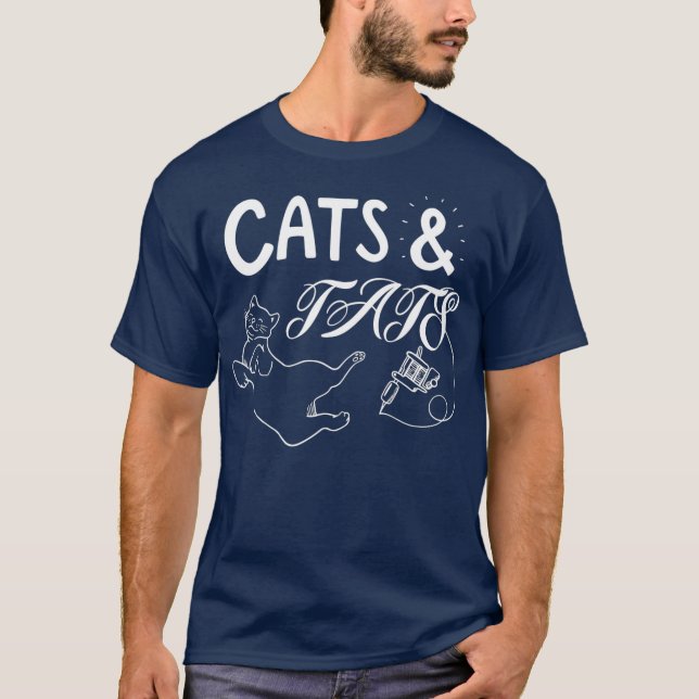 Cats And Tats Funny Cat  Cool Cat  Tattoo Lover T-Shirt (Front)