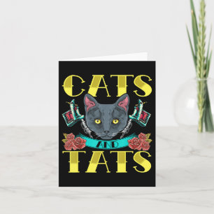 Cats And Tats Vintage Old Style Tattoo Design  Card