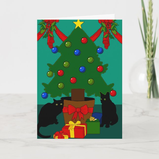 Cats and Tree Christmas Card (Front)