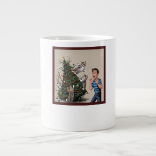 Cats Are Climbing And About To Topple Tree Over Large Coffee Mug