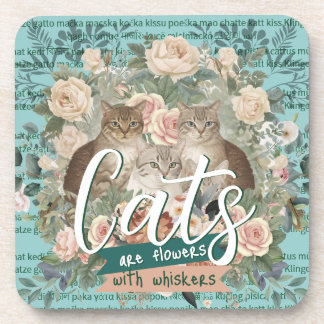 Cats Are Flowers Cottagecore Botanical Art Coaster