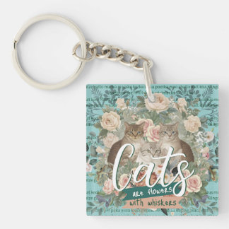 Cats Are Flowers Cottagecore Botanical Art Key Ring