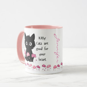 Cats are good for the Heart, Black kitty Mug