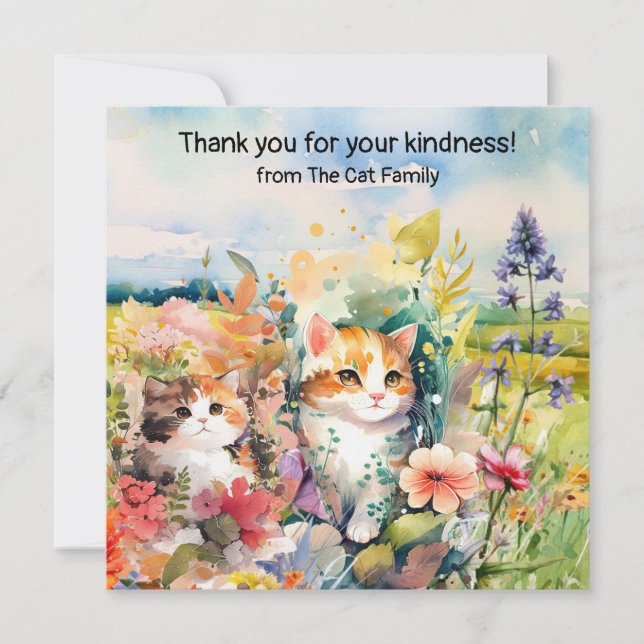 Cats are in flower field  thank you card (Front)