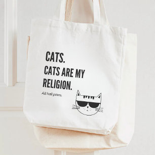 Cats Are My Religion Funny Quote Two-Sided Print Tote Bag