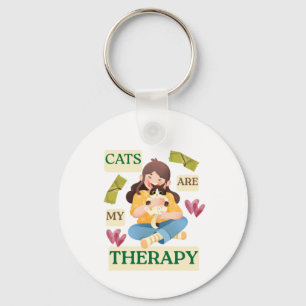 Cats Are My Therapy – Cute Cat Lover Design  Key Ring