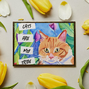 Cats are My Tribe   Orange Cat and Flowers Poster