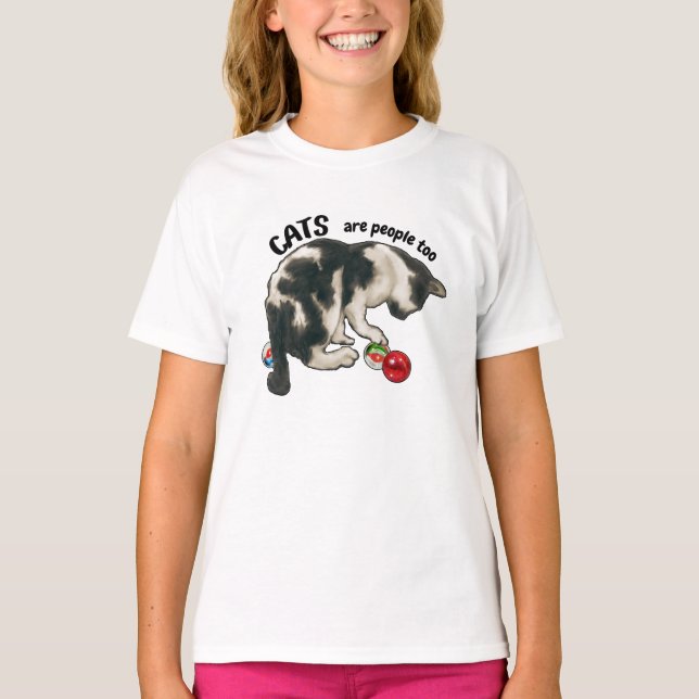 CATS are People Too, Cat and MARBLES T-Shirt (Front)