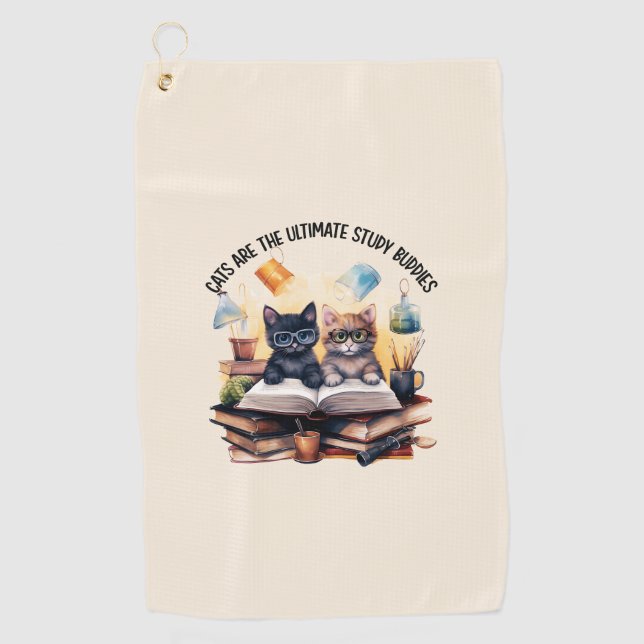 Cats Are The Ultimate Study Buddies Golf Towel (Front)