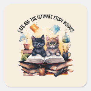 Cats Are The Ultimate Study Buddies Square Sticker