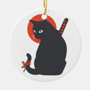 Cats as Warrior Samurai - Choose background color Ceramic Tree Decoration