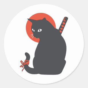 Cats as Warrior Samurai - Choose background color Classic Round Sticker