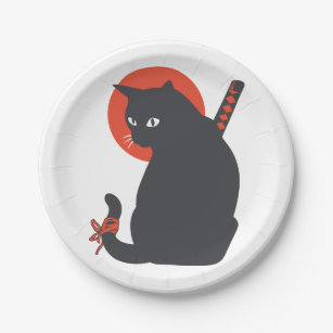 Cats as Warrior Samurai - Choose background color Paper Plate
