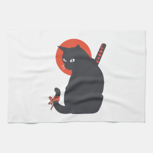 Cats as Warrior Samurai - Choose background color Tea Towel