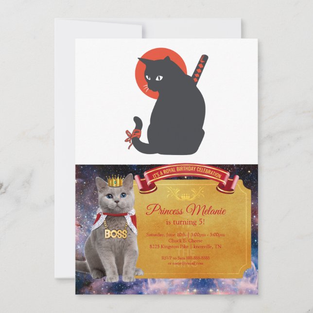Cats as Warrior Samurai - Choose background colour Invitation (Front)