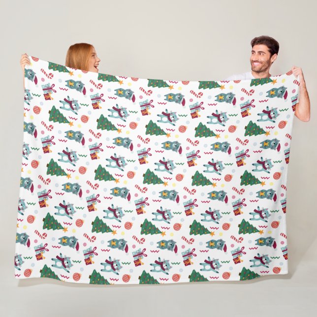 Cats At christmas Whimsical Pattern Fleece Blanket (In Situ)