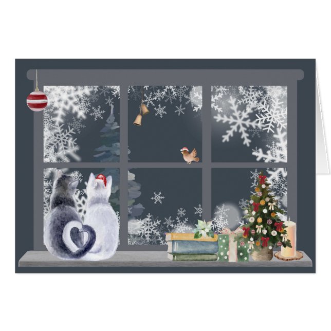 Cats at Christmas Window  (Front Horizontal)