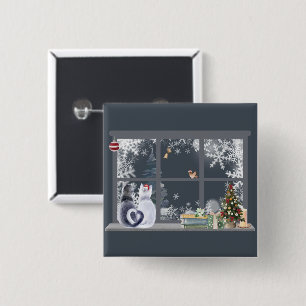 Cats at Christmas Window  15 Cm Square Badge