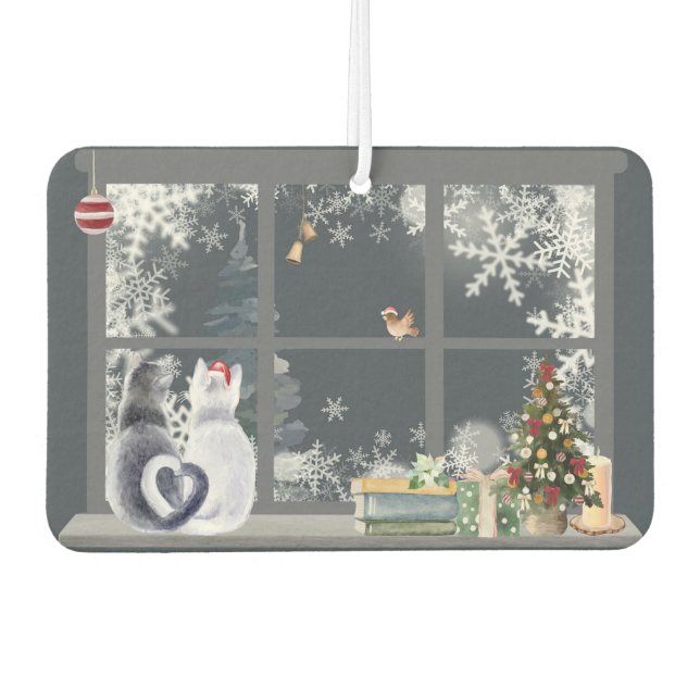 Cats at Christmas Window  Car Air Freshener (Front)
