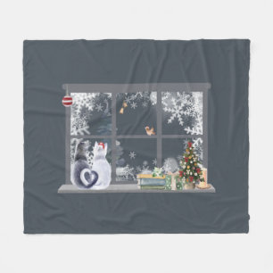 Cats at Christmas Window  Fleece Blanket