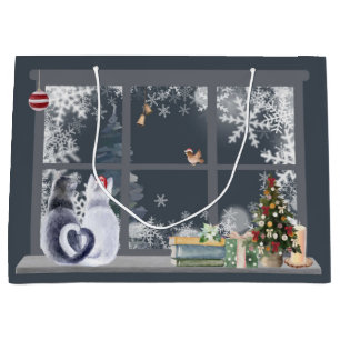 Cats at Christmas Window Large Gift Bag