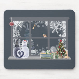 Cats at Christmas Window Mouse Mat