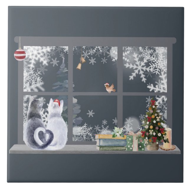 Cats at Christmas Window  Tile (Front)