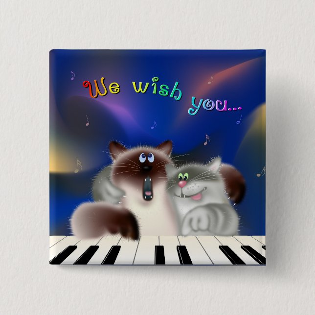 Cats at Piano 15 Cm Square Badge (Front)
