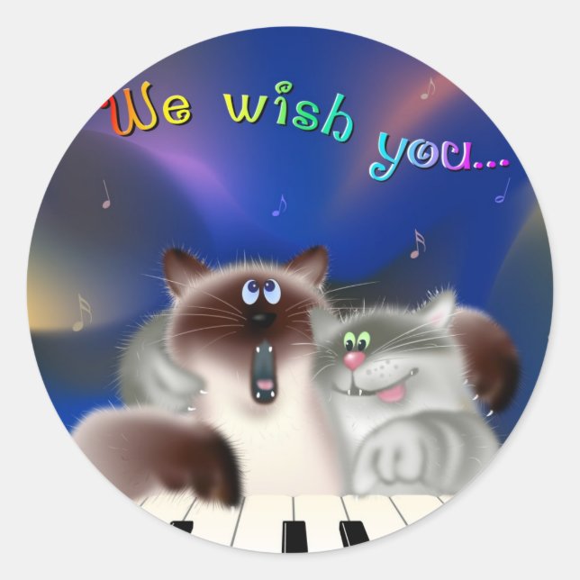 Cats at Piano Classic Round Sticker (Front)