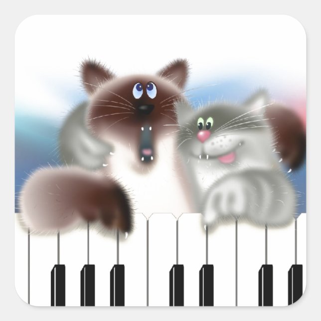 Cats at Piano Square Sticker (Front)