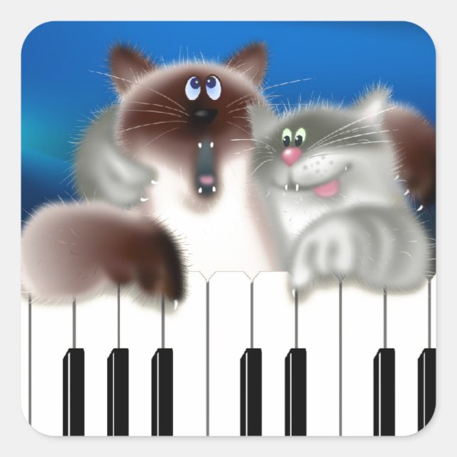 Cats at Piano Square Sticker (Front)