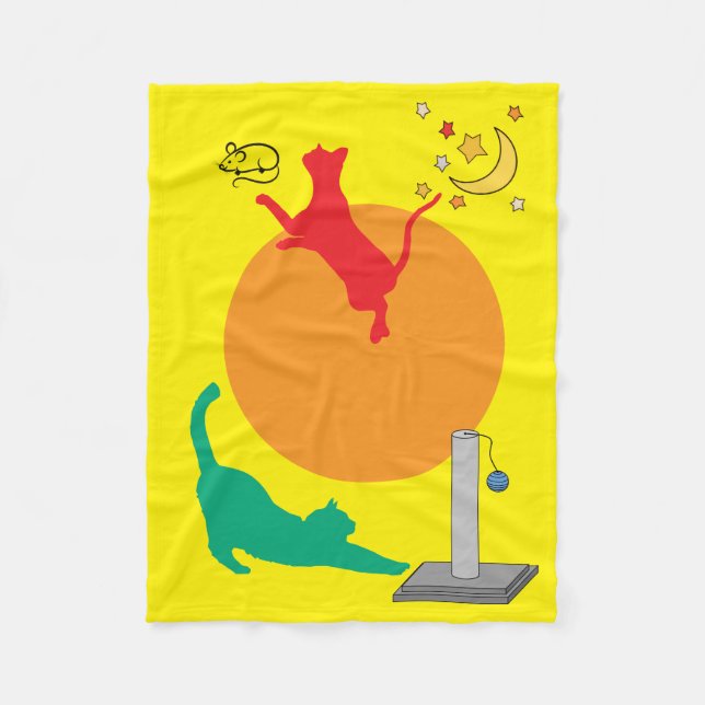 Cats at Play on Yellow Fleece Blanket (Front)