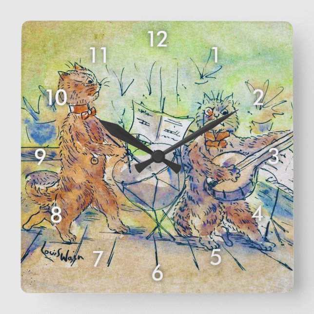 Cats Band, Louis Wain Square Wall Clock (Front)