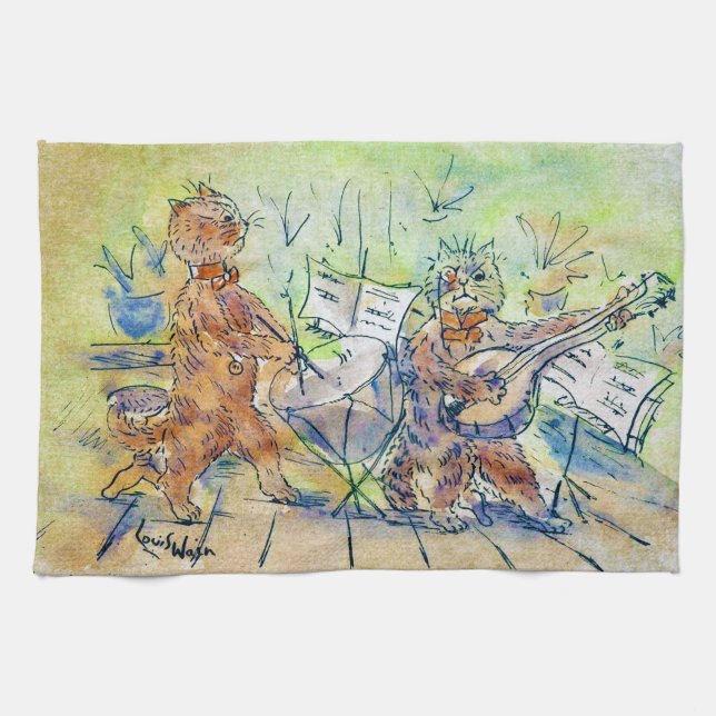 Cats Band, Louis Wain Tea Towel (Horizontal)