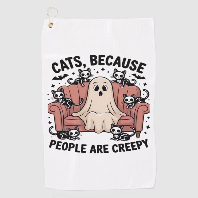 Cats Because People Are Creepy Funny Ghost Hallowe Golf Towel (Front)