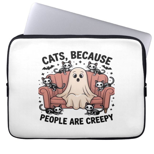 Cats Because People Are Creepy Funny Ghost Hallowe Laptop Sleeve (Front)