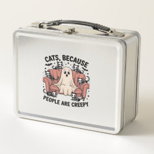 Cats Because People Are Creepy Funny Ghost Hallowe Metal Lunch Box