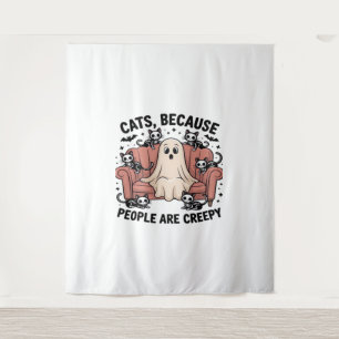 Cats Because People Are Creepy Funny Ghost Hallowe Tapestry