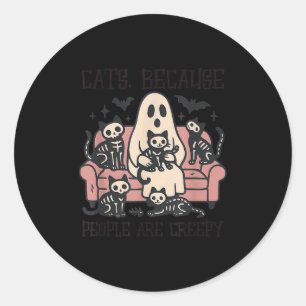 Cats Because People Are Creepy Ghost Halloween Cat Classic Round Sticker