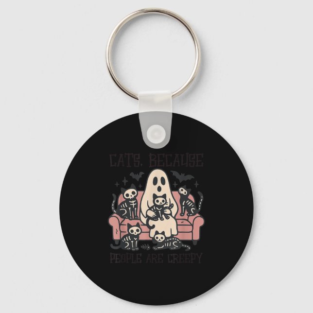 Cats Because People Are Creepy Ghost Halloween Cat Key Ring (Front)