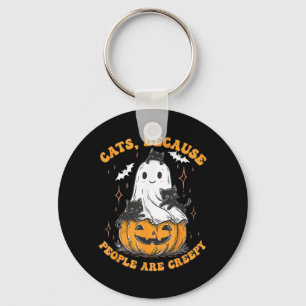 Cats Because People Are Creepy Halloween Black Cat Key Ring