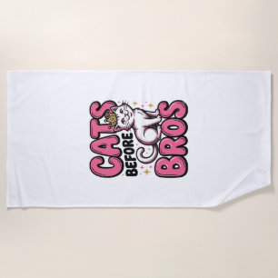 Cats Before Bros Vintage Cat Crown Shirt Design_1 Beach Towel