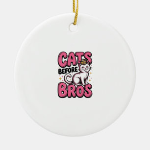 Cats Before Bros Vintage Cat Crown Shirt Design_1 Ceramic Tree Decoration