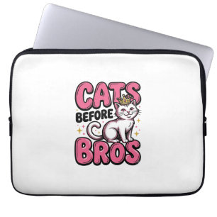 Cats Before Bros Vintage Cat Crown Shirt Design_1 Laptop Sleeve