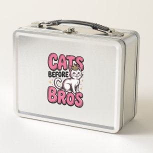 Cats Before Bros Vintage Cat Crown Shirt Design_1 Metal Lunch Box