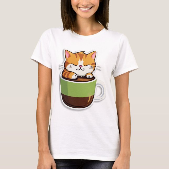 Cats Before Coffee – Cute Cat & Mug T-Shirt (Front)