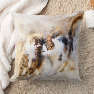 Cats Best Friends Forever watercolor Cushion