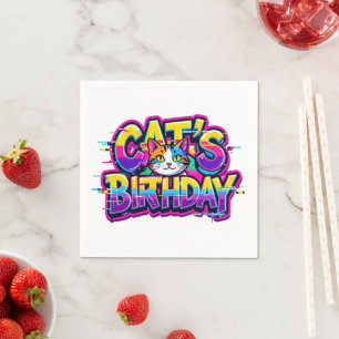Cat's Birthday Rainbow Glitch Napkin
